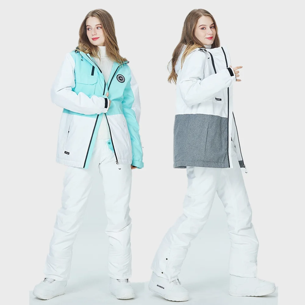 2022 New Fashion Color Block Skiing Suit Women Men Windproof Waterproof Snowboarding Jackets Bib Pants Female Snow Costumes