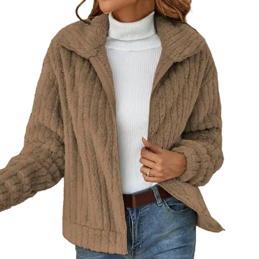 

Faux Sherpa Jacket Fashion Women's Winter Coat Ladies Warm Long Sleeve Cardigan Lapel Zip Up Coat Outwear