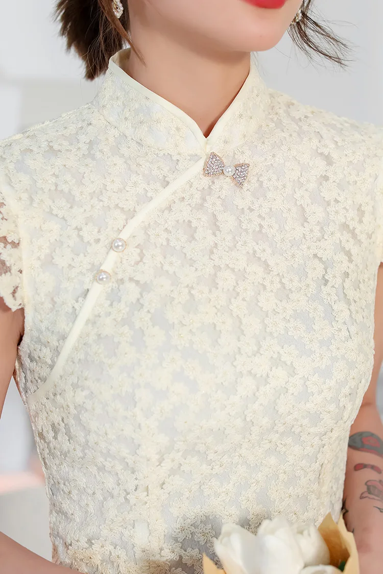 Flower Year Spring and Summer New Lace Embroidery Double-Layer Short Improved Lady Cute Short sleeve Fashion Young Cheo...