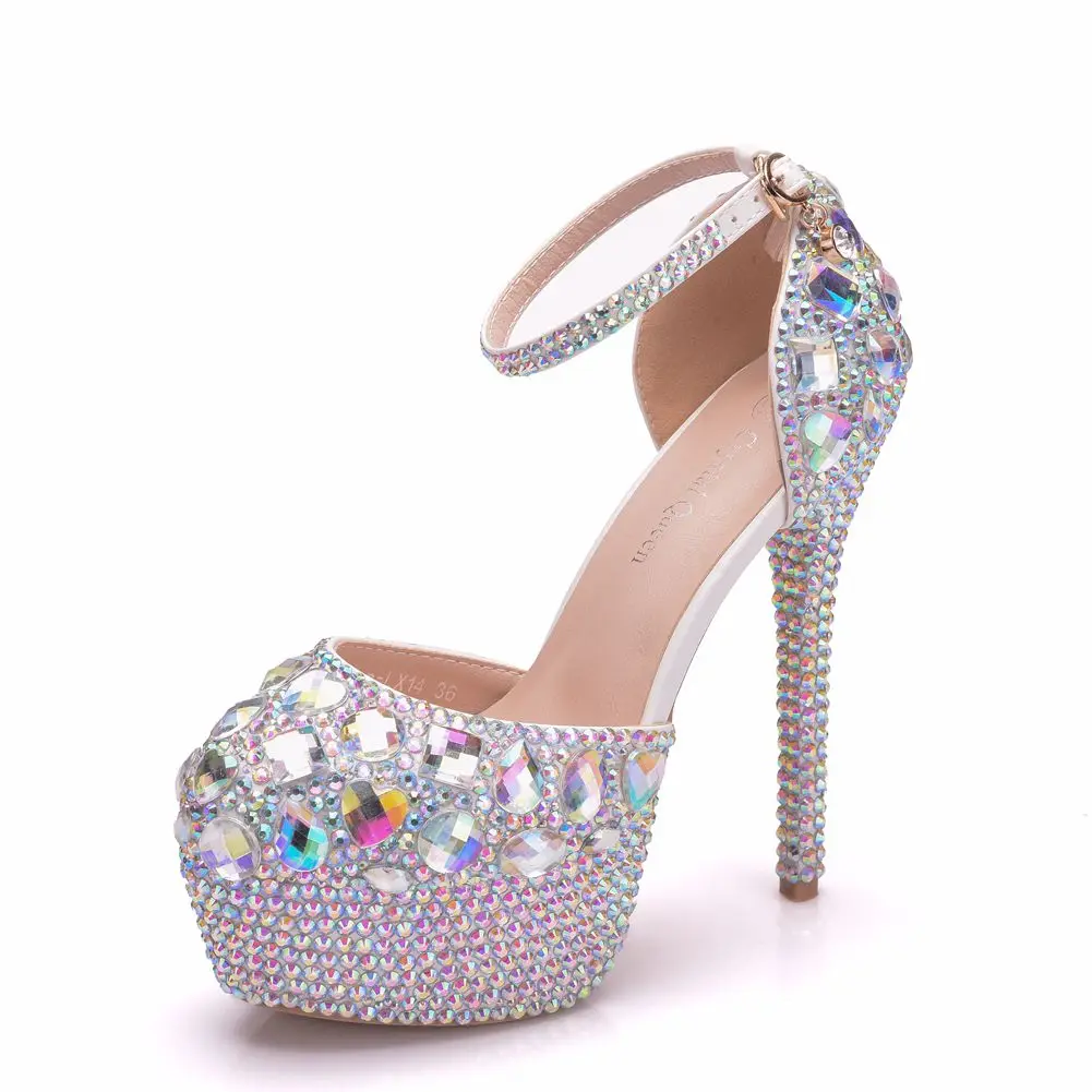 

Crystal Queen Rhinestone Cinderella Women High Heels Evening Party Pumps Glittering Round Toe Custom Wedding Shoes Sandals