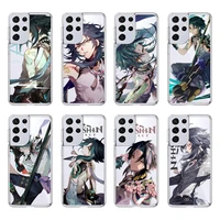 genshin impact xiao phone case for samsung s20 fe lite s21 s30 ultra s8 s9 s10 e plus transparent cover clear funda
