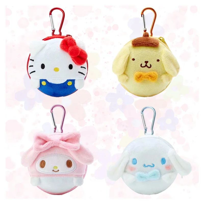 

Милый мультяшный плюшевый круглый кошелек для монет My Melody Cinnamoroll Purin Dog аниме плюшевая сумка для хранения наушников Рюкзак украшения подарок