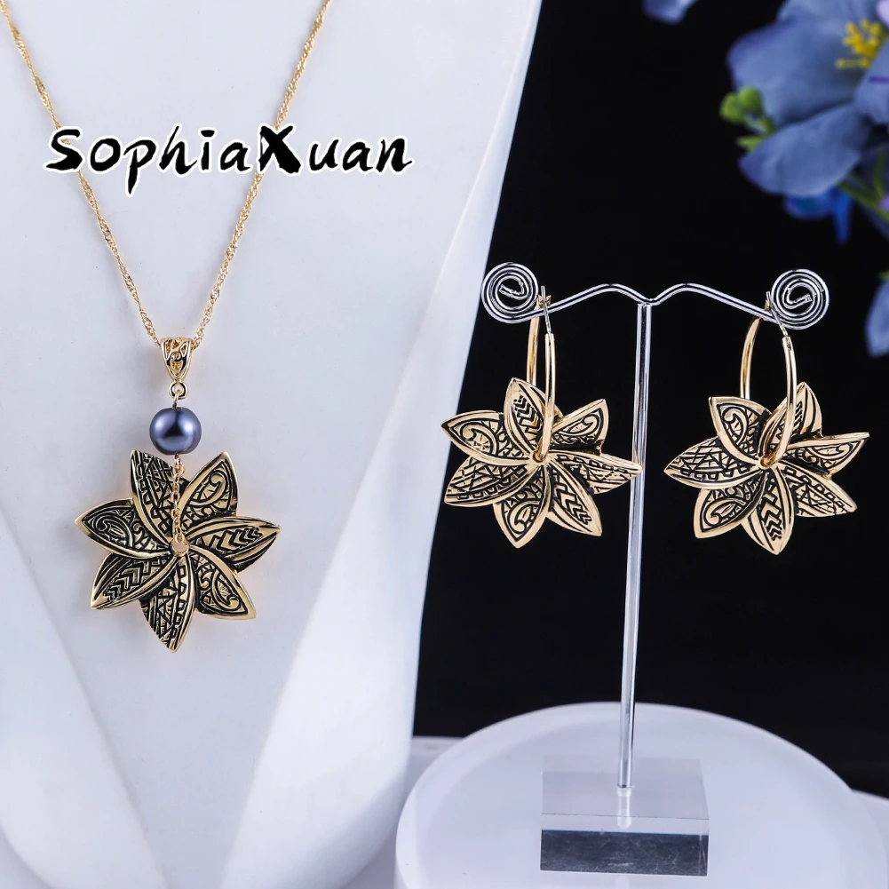 Комплект женских винтажных сережек SophiaXuan в форме цветка ожерелье позолоченные