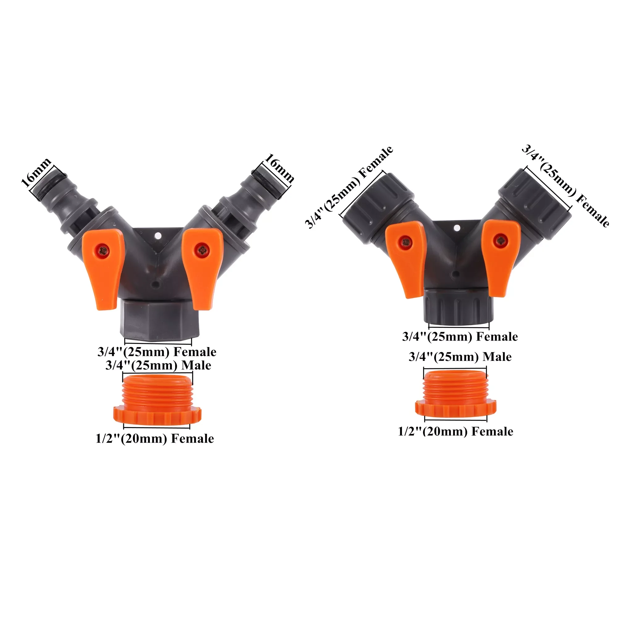 

Garden Tap Water Splitter 1/2" 3/4" Female Thread Garden Hose Y Type Watering Adjustable Switch Water Controller Valve