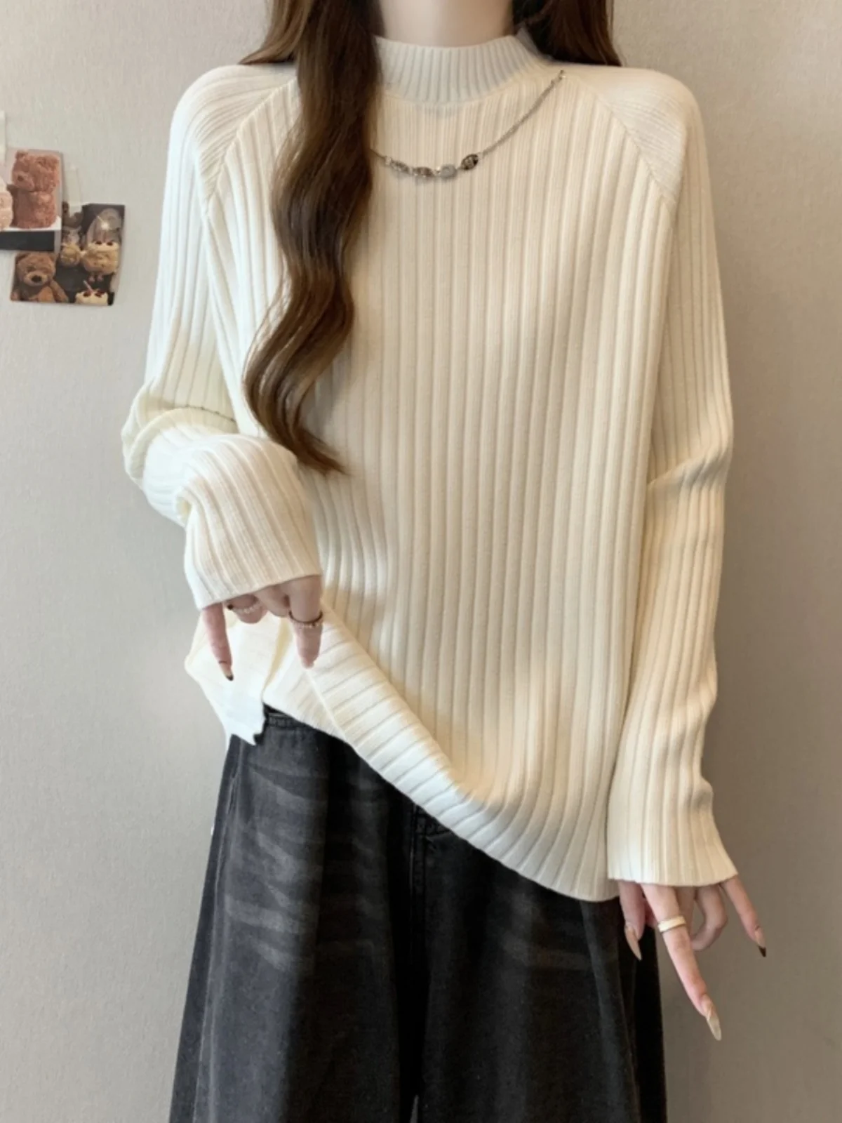 Женская одежда больших размеров в Корейском стиле однотонный утолщенный вязаный