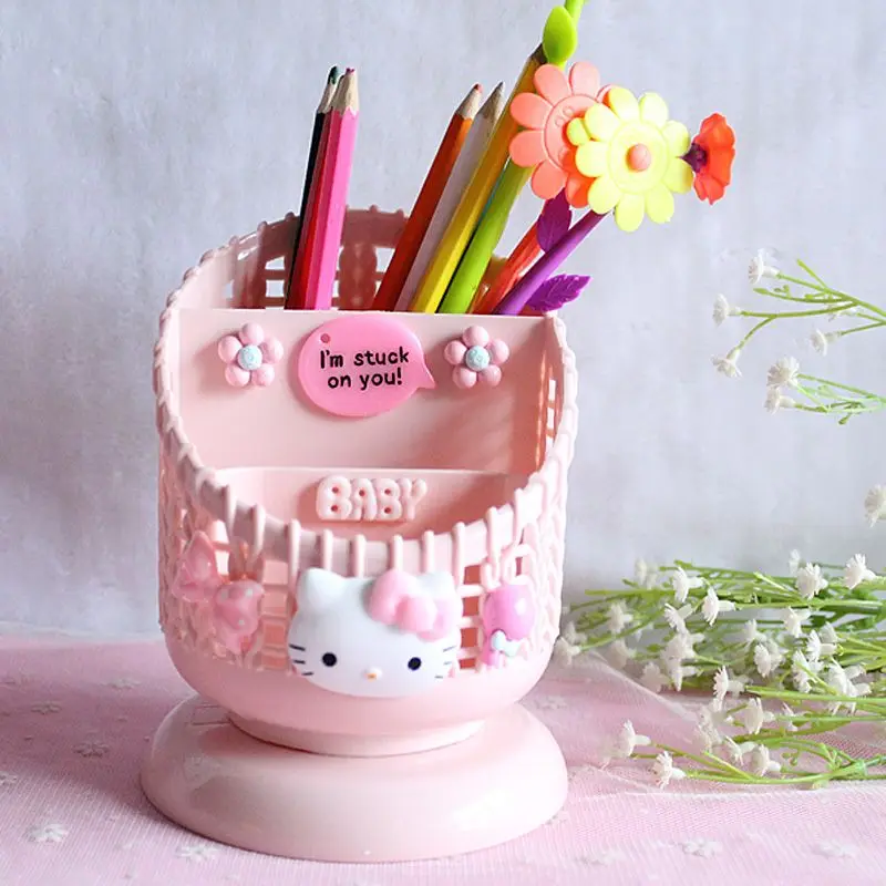 

Sanrioed аниме мультфильм Mymelody Kittys подставка для ручек, для хранения Box Ins Kawaii офисная многофункциональная имитация украшения из ротанга подарок