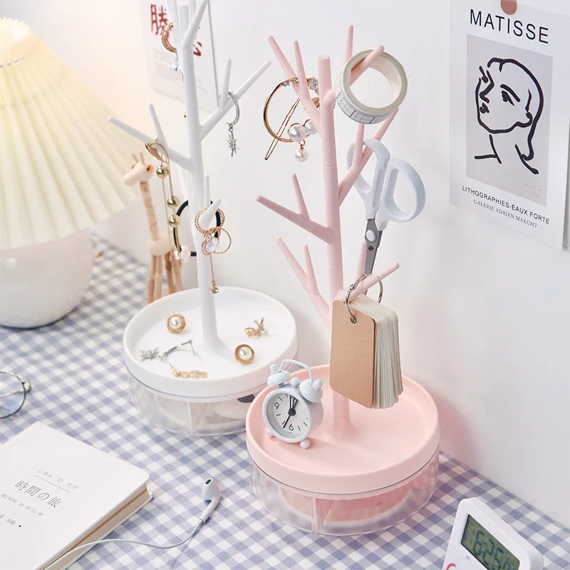 

Multifunctional Rotating Makeup Organizers Jewelry Necklace Hair Ring Rack Multi Layer Rotating Removable Storage Holders Rack