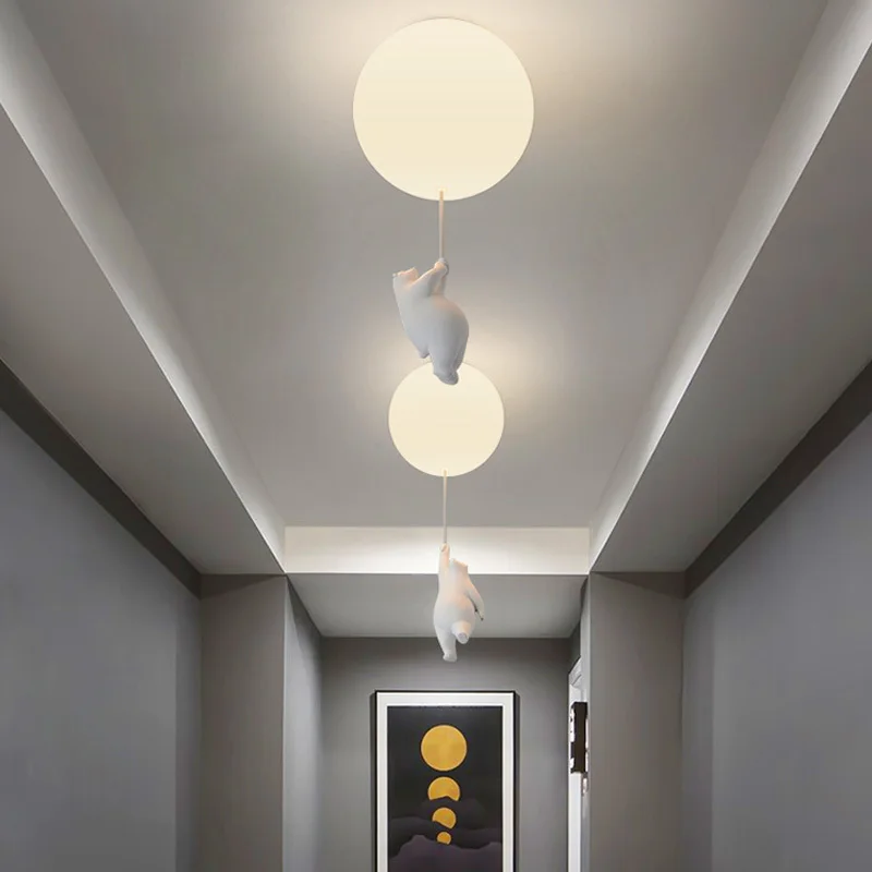 $29.48 Nordic Resin Modern Led Cartoon Bear Ceiling Lamp Fixtures For Kids Room Bedroom Children's Study Decoration Warm Lighting