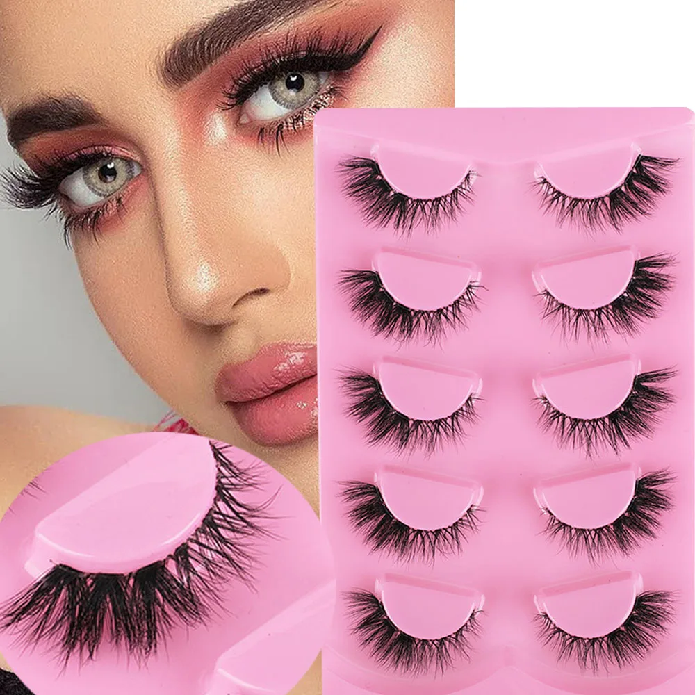 

NEW 5pairs Mink Eyelashes Clear Band Eye Lashes Crisscross Transparent Band False Eyelashes Handmade Dramatic Lashes Upper Lash