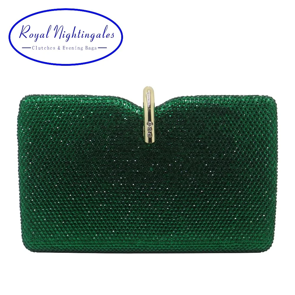 

Royal Nightingales Hard Box Clutch Crystal Evening Bags and Handbags for Womens Party Prom Emerald Dark Green
