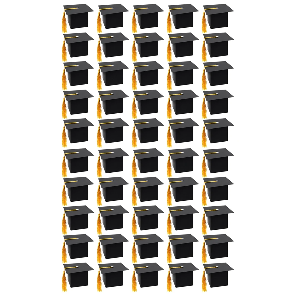 

50Pcs DIY Paper Graduation Cap Shaped Gift Box Sugar Chocolate Box Black