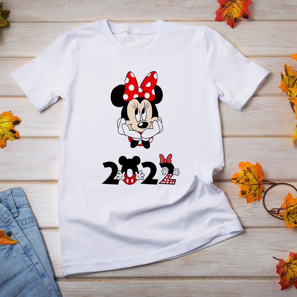 

Disney Minnie 2022 Print Women T-shirt Kawaii Summer Harajuku Casual Clothes Short Sleeve White Basic Tops Tumblr Female Shirts