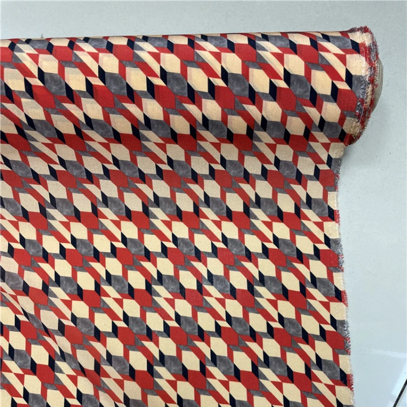 

100% Mulberry Silk Fabric New Geometric Print Crepe De Chine Summer Dress Shirt Cloth by the Yard