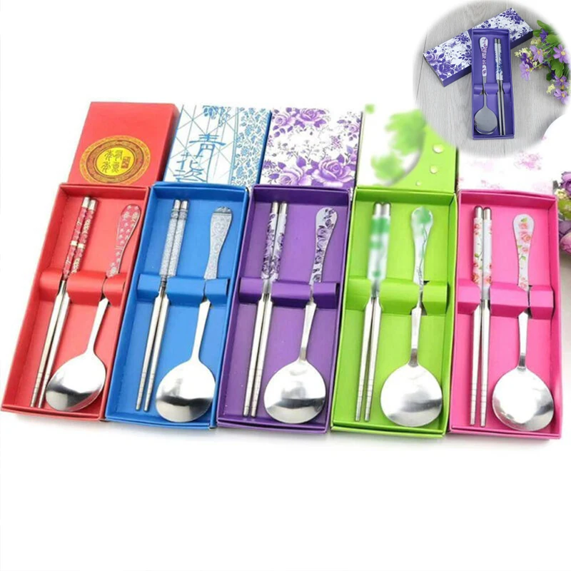

2pcs/set Stainless Steel Engraving Patterns Chopsticks Spoon Laser random