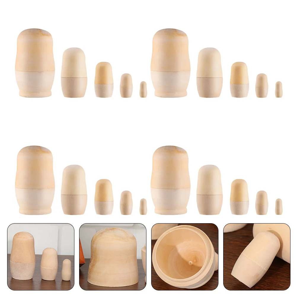 

4 Sets Dolls Wood Handicraft Unpainted Stackable Doll Russian Stacking Dolls Russian Nesting Dolls for Painting Home Decor Kids
