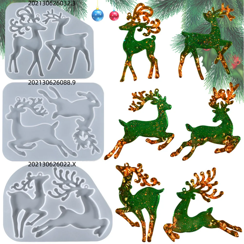

3pcs Elk Shaped Christmas Resin Moulds Silicone Moulds for Resin Casting Christmas Decorations Moulds Crystal Epoxy Resin Mold