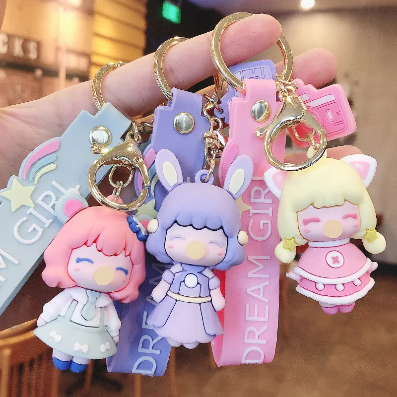 

Cartoon Blowing Bubble Princess Luxury Keychain Couple School Bag Car Silicone Wristband Keychain Accessories Gift Wholesale