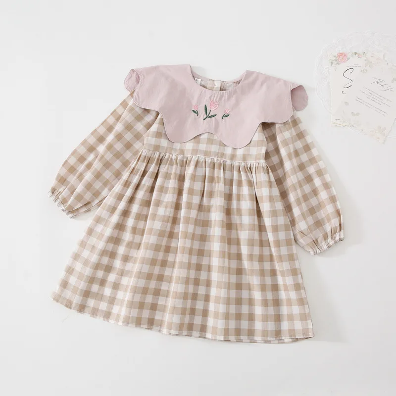 

2022 Spring Girls' Dress Korean Plaid Casual Party Princess Dress Cute Children's Baby Kids Girls Clothing Vestidos Embroidered