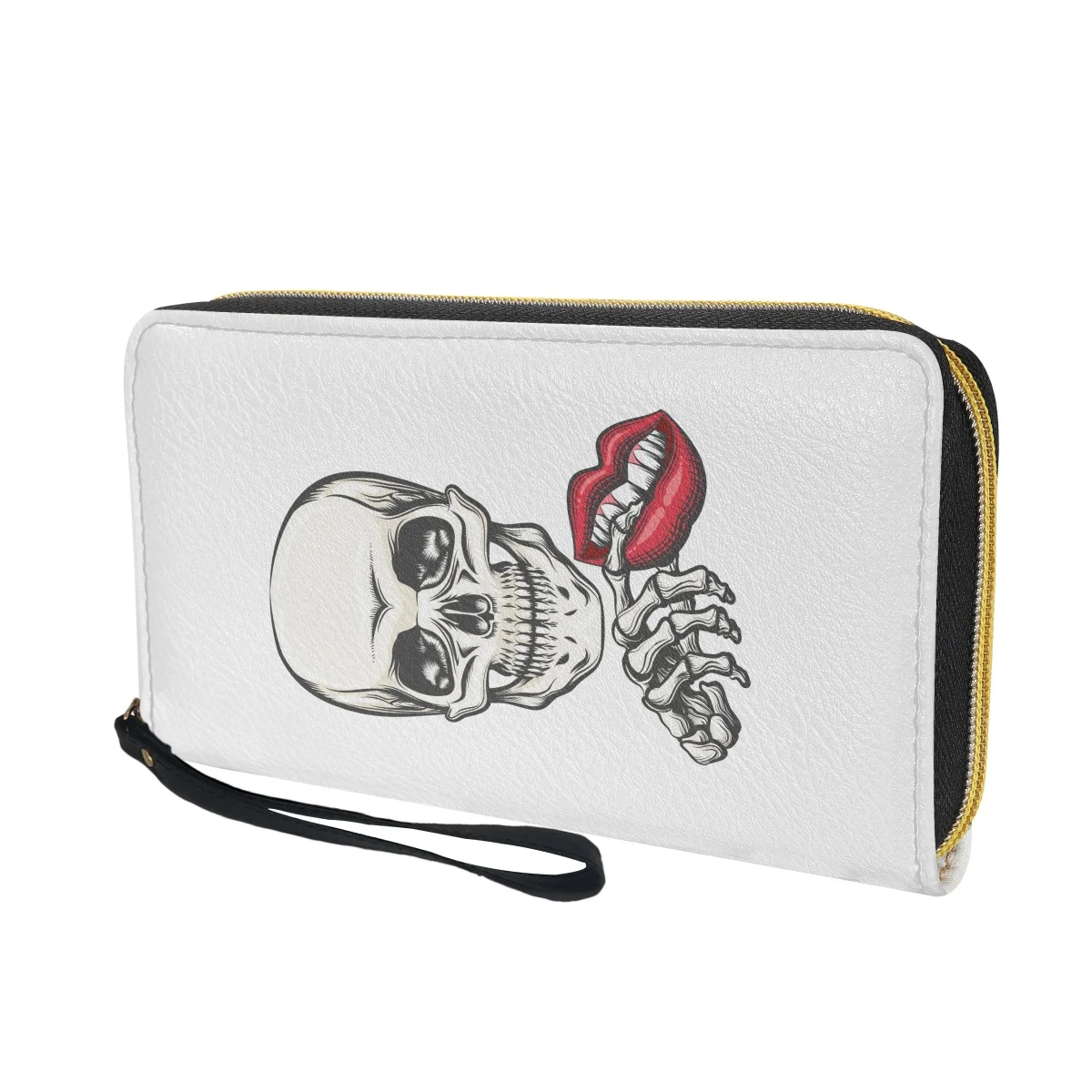Women Muilt-function Card Bags Clutch Wallets Skull Red Lips Print Long Leather Mini Fun Purse Card carteras para mujer