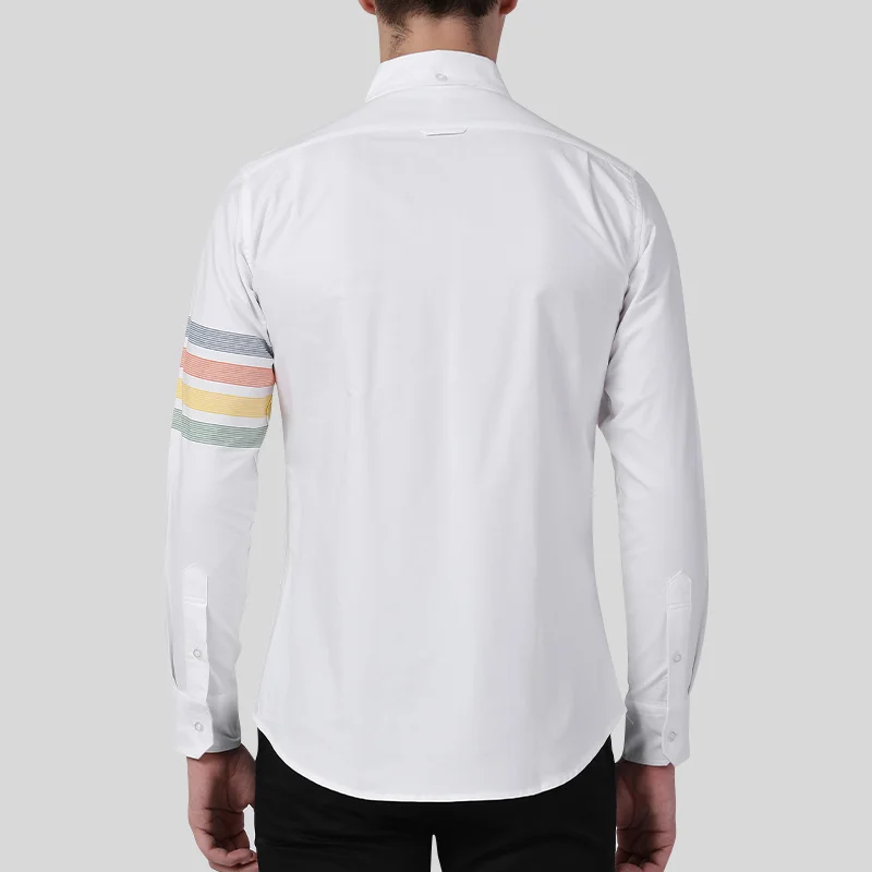 TB THOM Men's Shirt Fashion Top Brand Multicolor 4-Bar Stripes Casual Oxford Fabric Slim Long Sleeve High Quality Women's Shirts