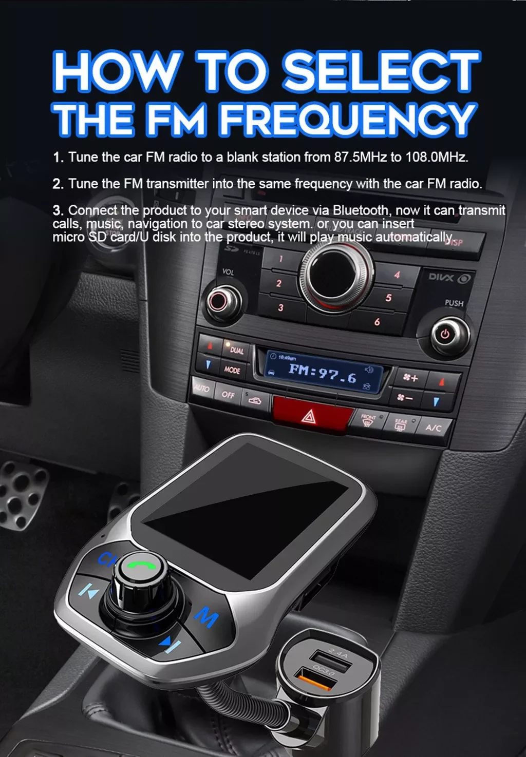 FM-трансмиттер с поддержкой Bluetooth 1 8 дюйма цветным экраном |