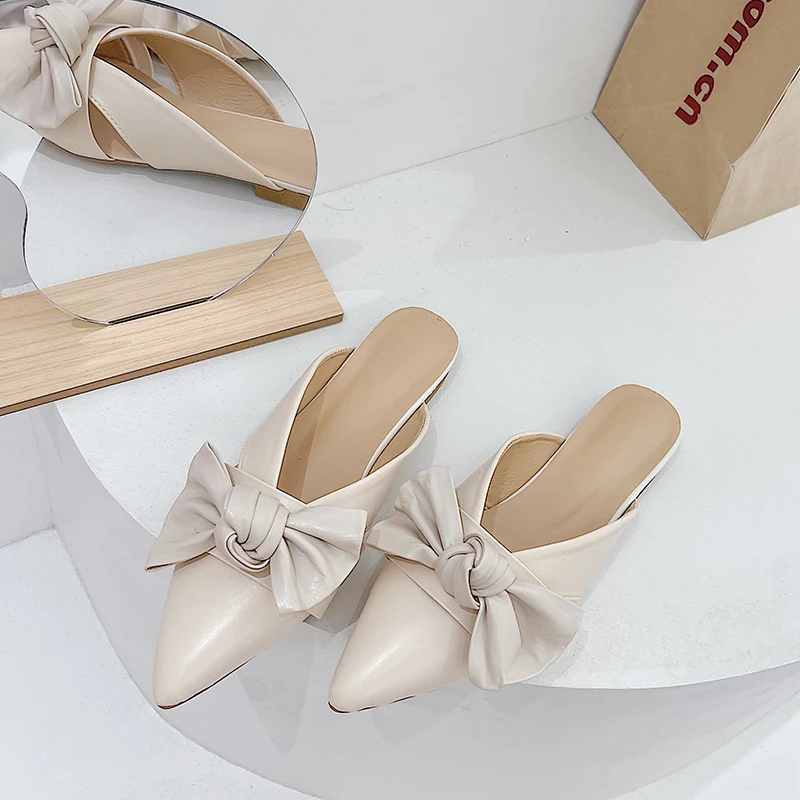 

Shoes Low Woman's Slippers Slides Pointed Toe 2022 Flat Cover Summer Rubber Buckle Strap Retro PU Shoes Ladies' Slippers Low Cov