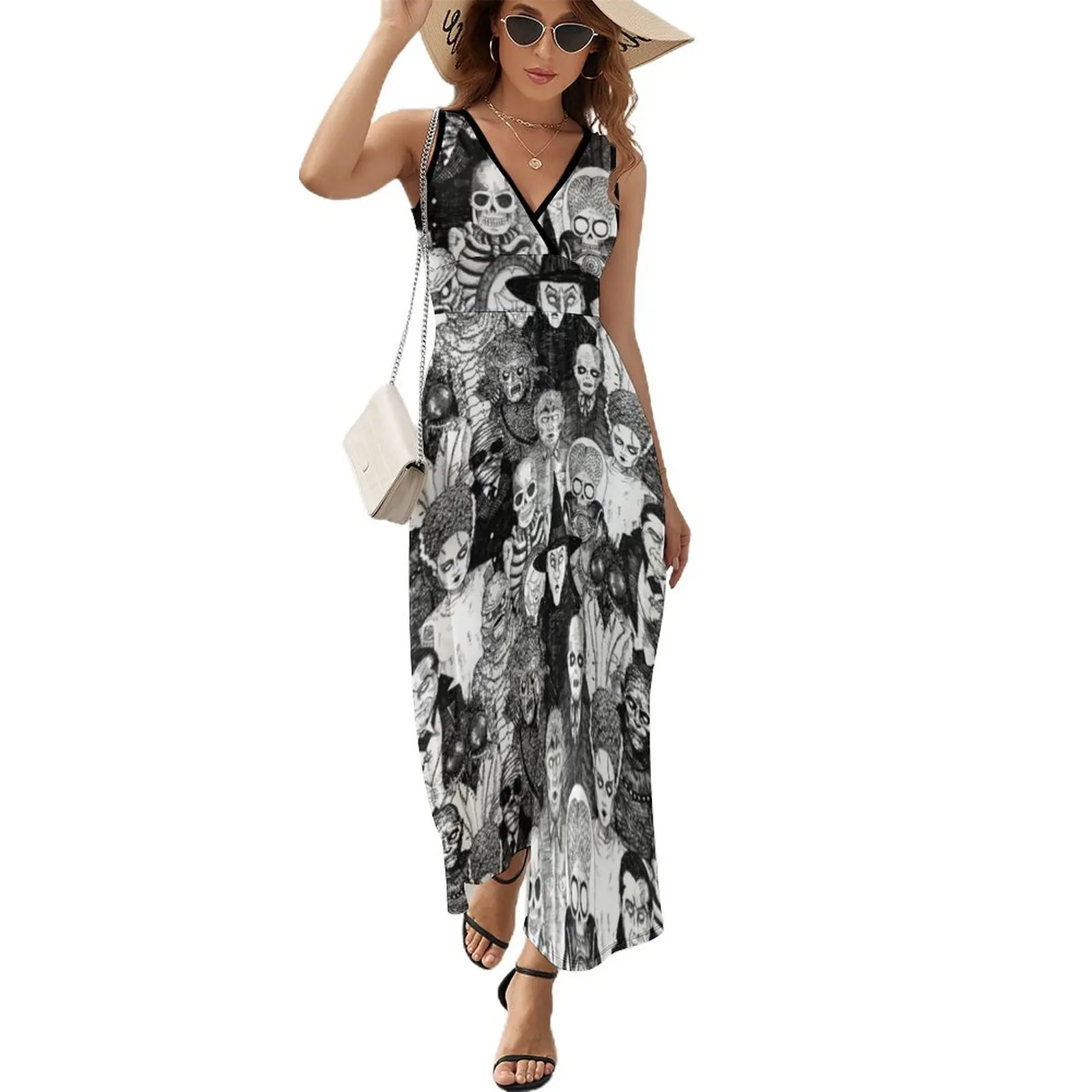 

Skeleton Print Dress Horror Monsters Aesthetic Boho Beach Long Dresses Female Vintage Maxi Dress Graphic Clothes Gift