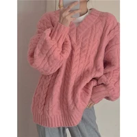 pullovers women v neck pink sweaters baggy student sweet tender twist knitwear preppy style cozy outwear jumpers new ulzzang ins