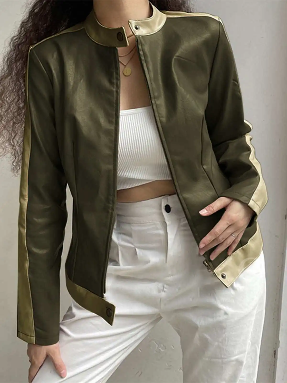 

Модная Офисная Женская куртка из искусственной кожи ZANZEA, свободная верхняя одежда большого размера на молнии, женская Свободная куртка в ст...