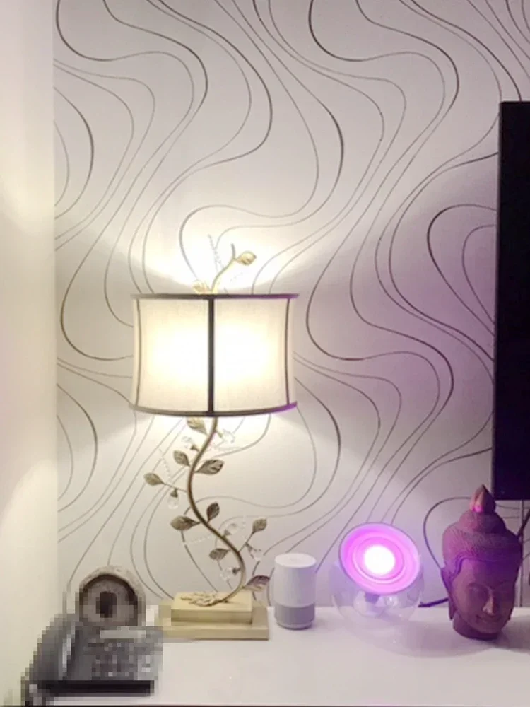 Полностью Медная настольная лампа с хрустальными листьями романтическая