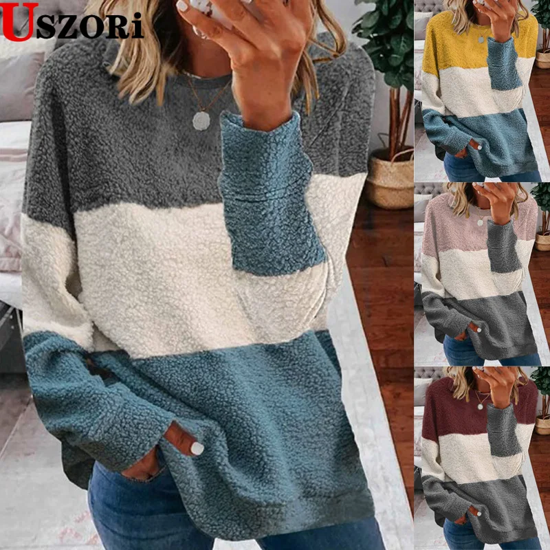 

Новинка 2022, женские модные топы с узором, одежда, Лидер продаж, осенне-зимнее контрастное пальто с прострочкой, плюшевый свитер