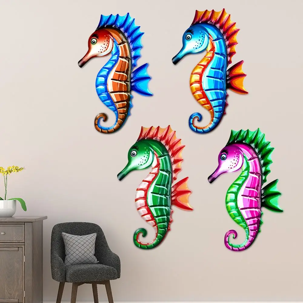 

Metal Sea Horse Wall Hanging Iron Art Ornament Artwork Statue Garden Craft Porch Courtyard Bedroom Sculpture Home Decoration