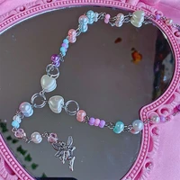 pearl fairy maiden rosary necklace candy floss pastel glass necklaces2022