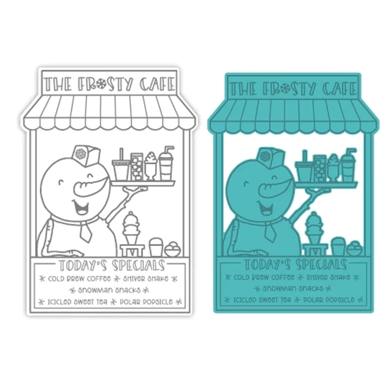 

New 2022 Christmas Frosty Cafe Metal Cutting Dies Scrapbooking For Paper Making Embossing Frame Card Clear Stamps Set