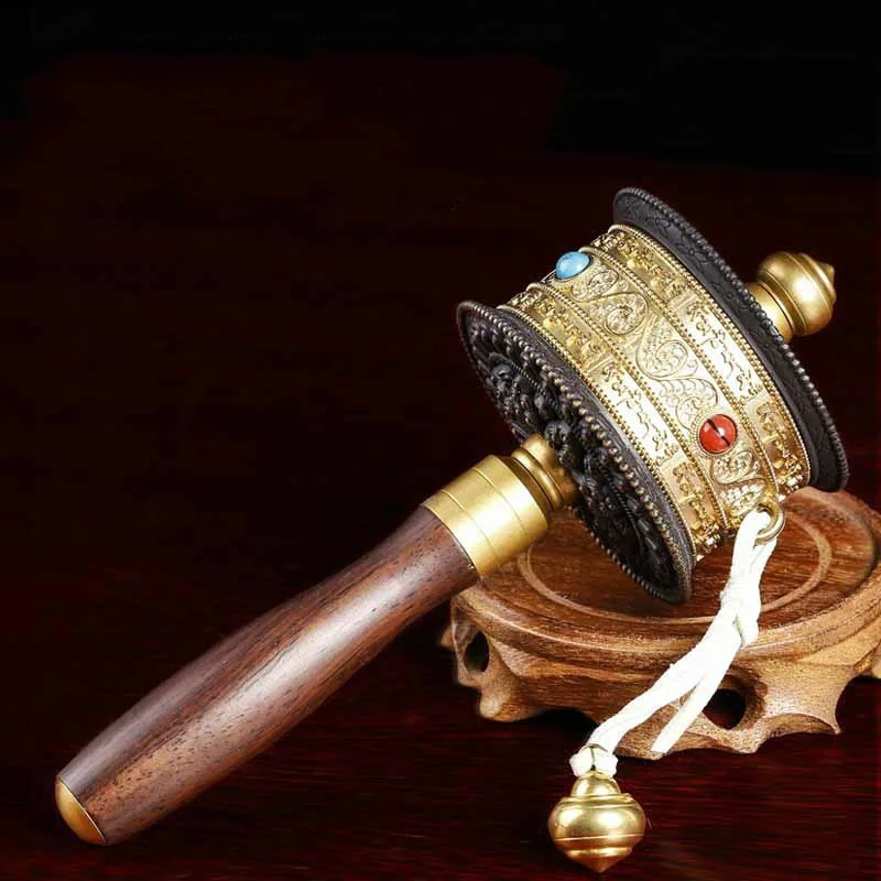 

Pure copper six character true words hand rolling cylinder turning wheel Tibetan Tantric 100 thousand times silent classic