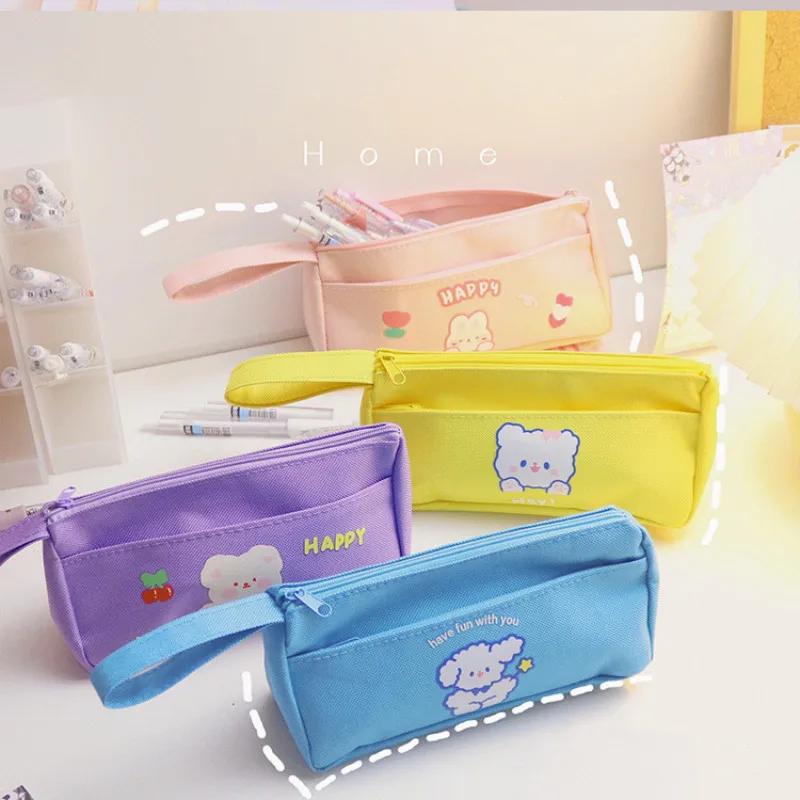 

Double-layer Pencil Case Ins Korean Cute Cartoon Rabbit Bear Pencil Bag High Capacity Stationery Storage Bag Student Supplies