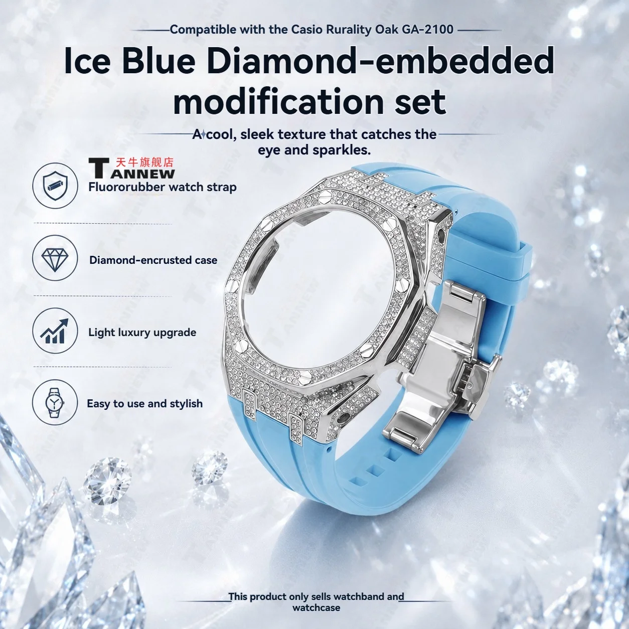 Фото Комплект для модификации часов из нержавеющей стали, совместимый с Casio G-Shock GA2100 GMA-S2100, металлический корпус, ремешок из резины FKM. №4