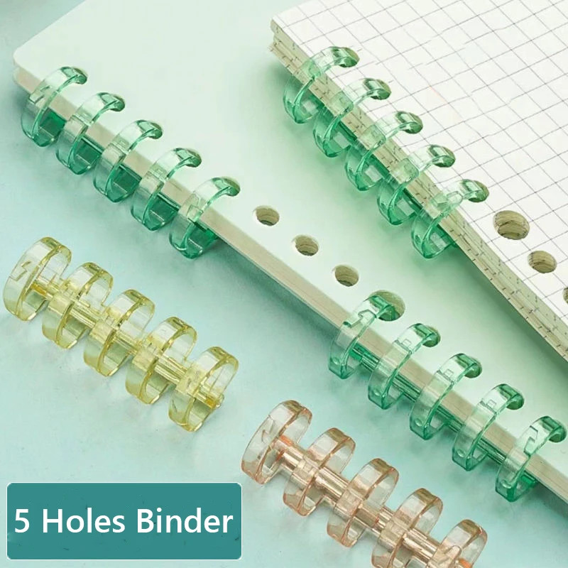 

5-Ring Binding Clip Circle Rings Binding Coils DIY Plastics Rings Binder Clip Closure Open for Loose-leaf Paper Spiral Notebook