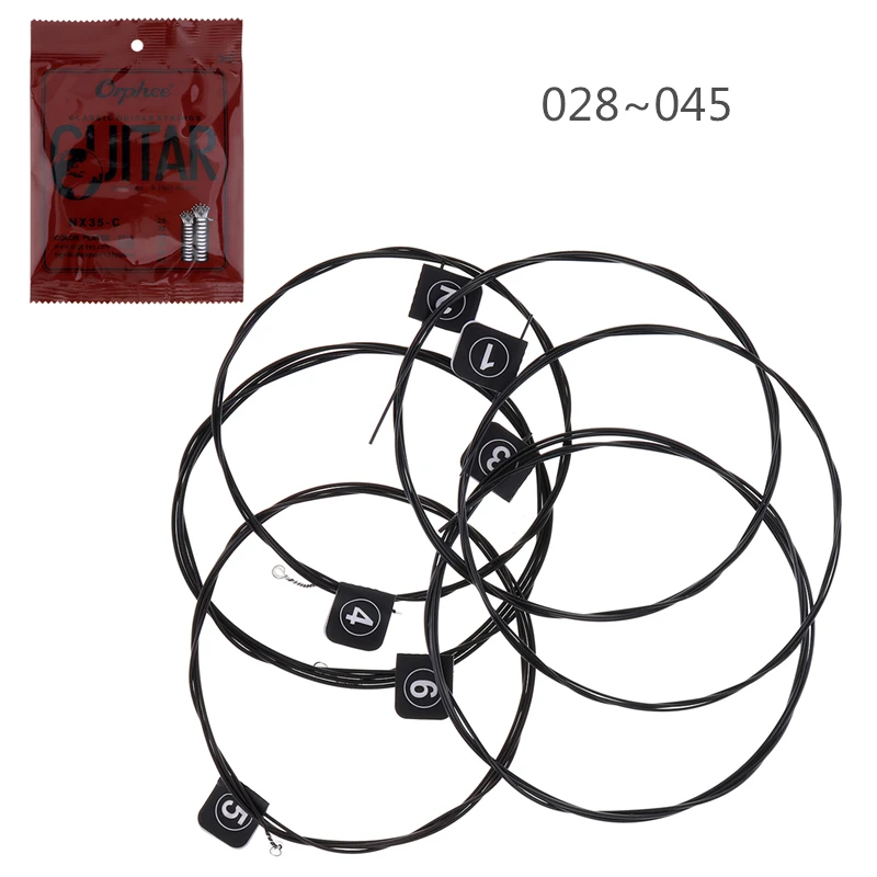 

6pcs/set 028-045 Inch Black Plated Wire Classic Guitar String With Great Tone & Hard Tension Strings for Electric Guitar