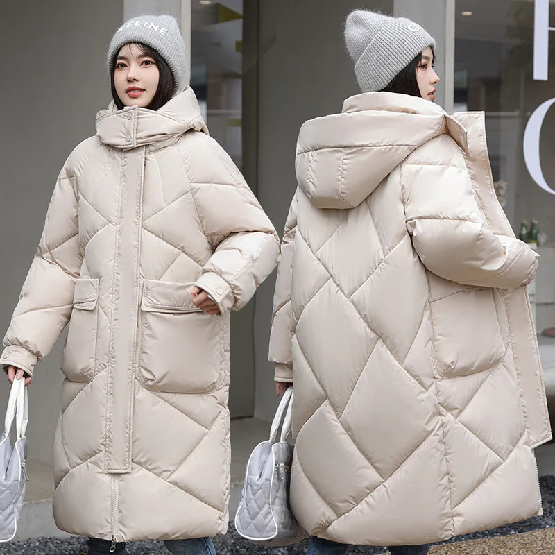 

2023 Snow Wear New Solid Winter Coat for Women Down Jacket Warm Casual Loose Hooded Winter Women Jacket Long Parkas 5 Colors