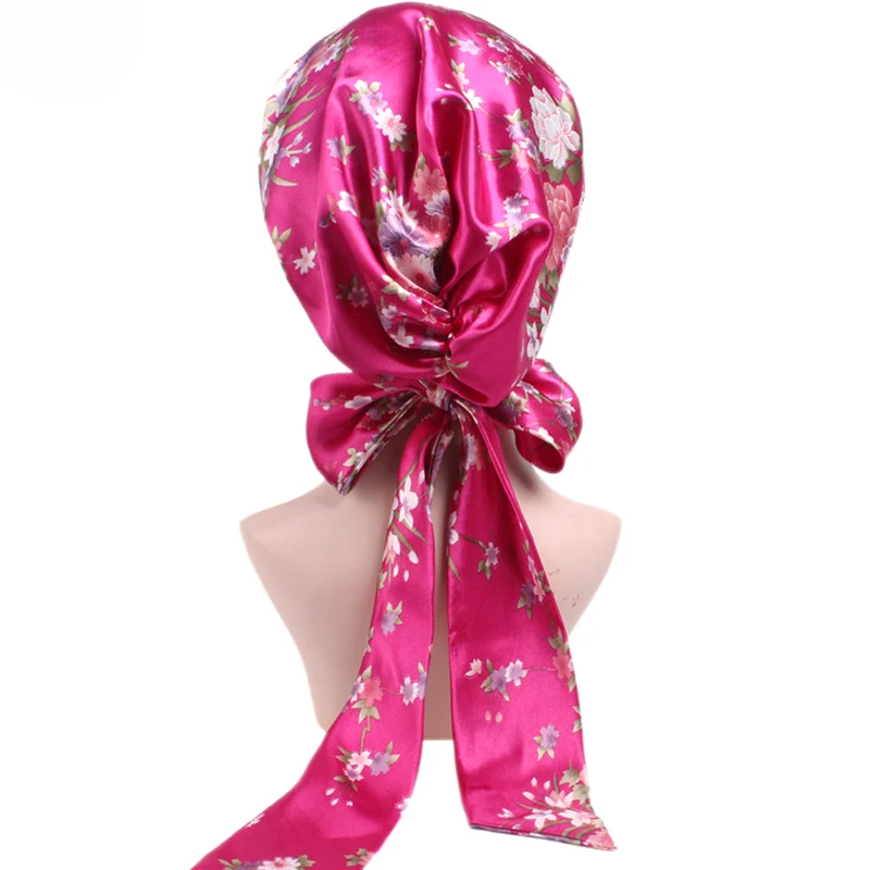 Женская шапка-тюрбан с цветочным принтом головной платок Hjiab ночник атласный