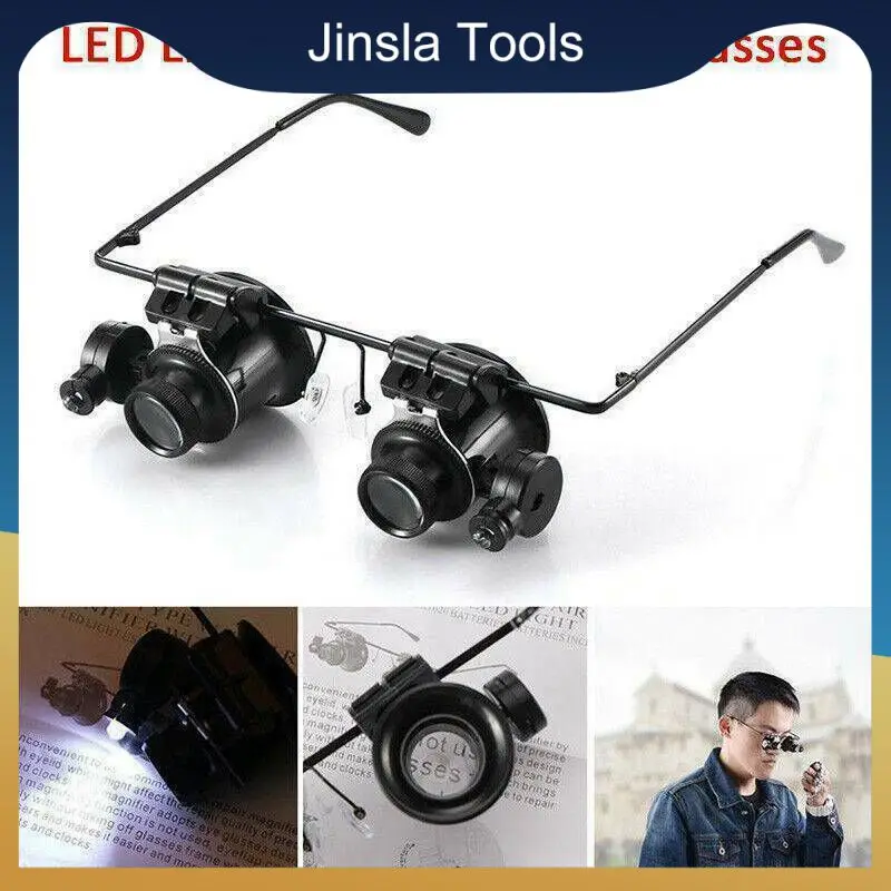 

20X Magnifier Watch Repair Magnifying Glasses Type Double Lens Eye Glass Loupe Jeweler Microscope With LED Light Repair Tools