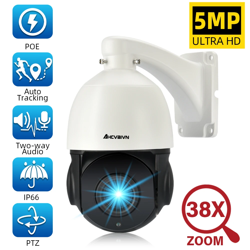 

Home Ultra HD 5.0MP POE 38X Zoom PTZ Dome IP Camera Black Outdoor Waterproof Auto Tracking CCTV Security Motion Detection P2P