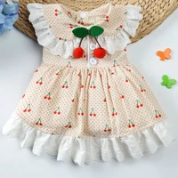 sweet lace lape collar dress for dogs cherry decor blue tutu skirt for small dog girl princesses shirts pet apparel sundress xxl