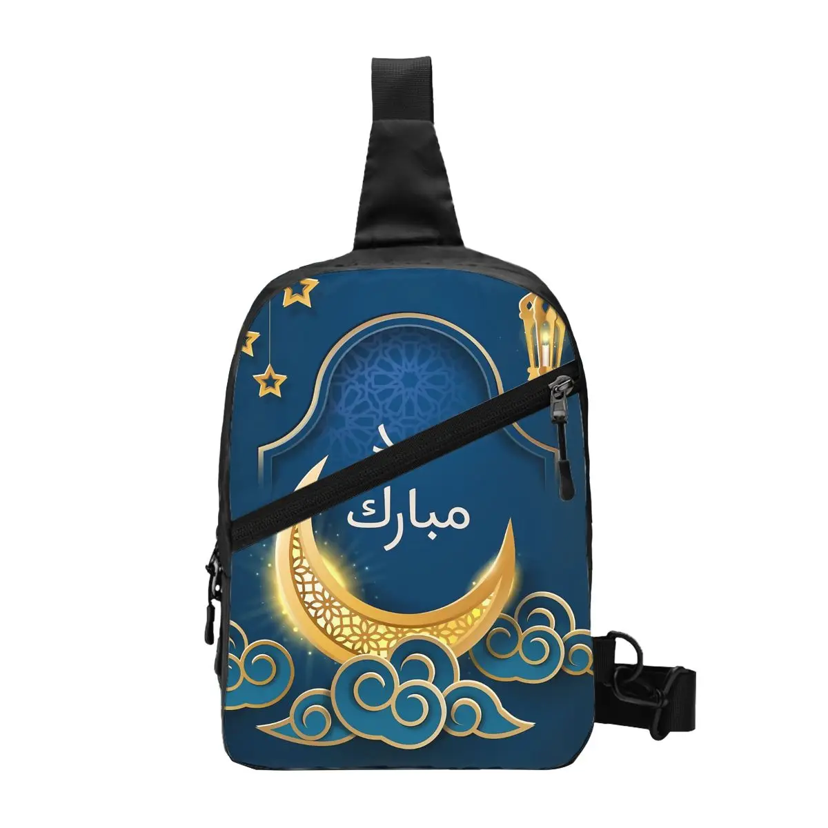 

Eid Mubarak Chest Bag Dark Blue and Gold Print Crossbody Bags Male Cycling Streetwear Phone Handbags