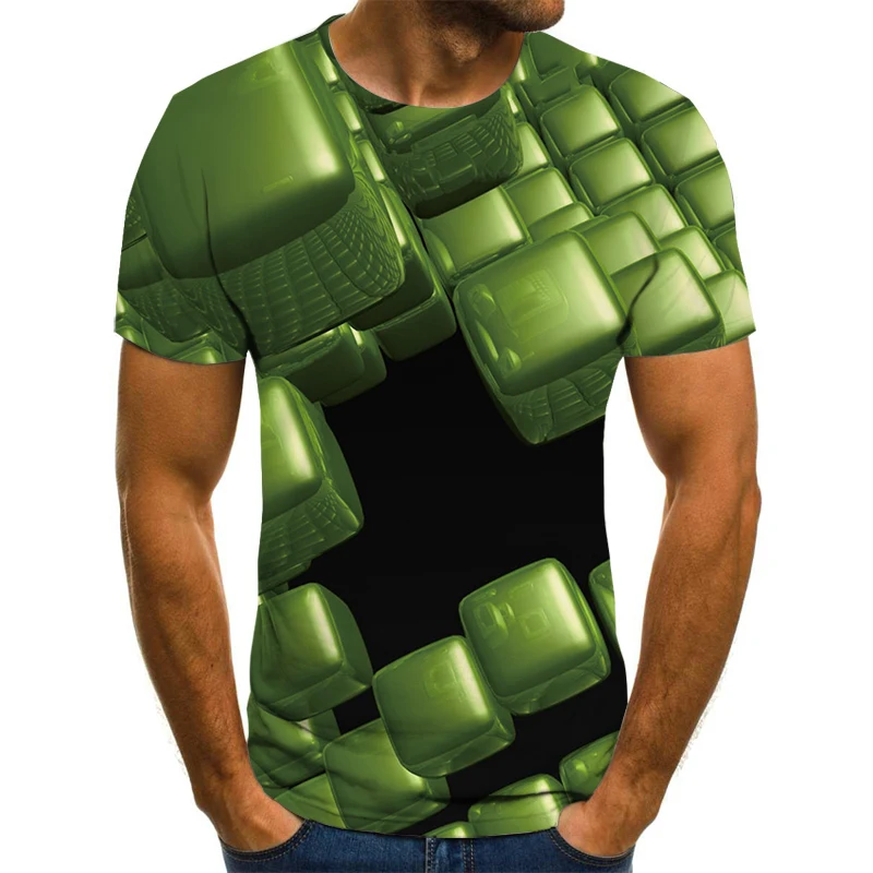 

2021 nova camiseta masculina e feminina verão casual camisa 3d impressão em torno do pescoço moda tridimensional espaço gráfico