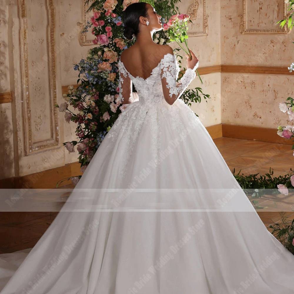 Фото Sweetheart Collar Women Wedding Dresses Popular Lace Decal Bridal Gowns Party Vestidos De Casamenro Linha A Brilhante Customized №4