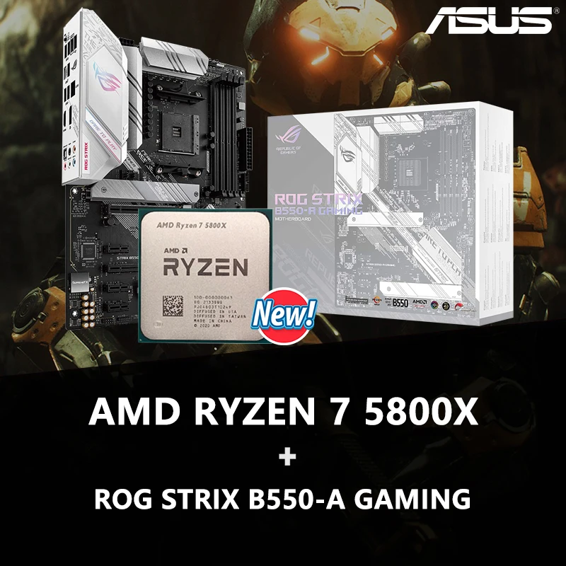

NEW AMD Ryzen 7 5800X R7 5800X + ASUS ROG Strix B550 A Gaming AMD AM4 Ryzen ATX Gaming Motherboard Aura Sync New But Without Fan