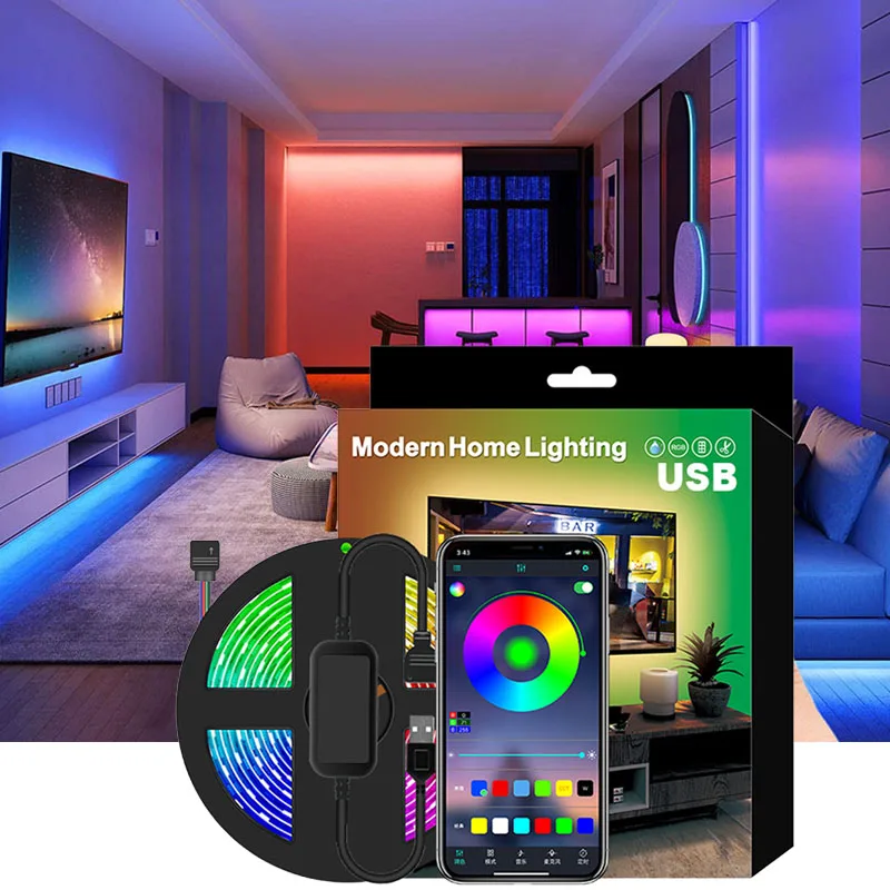 

Светодиодная ленсветильник RGB 5050 с управлением через приложение и поддержкой Bluetooth светильник USB, гибкая светодиодная лампа, подсветильник ...