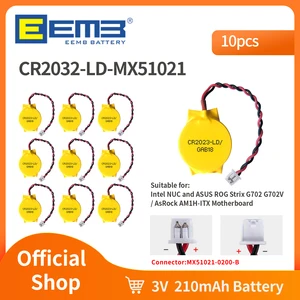 10PACK EEMB 3V 2Pin CR2032 Battery with Wire CR2016 CMOS Battery Motherboard Laptop Replacement Battery for Alienware ASUS Dell